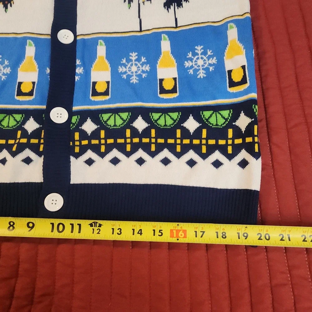 Corona Extra Feliz Navidad Ugly Christmas Sweater Cardigan Mens Large Blue White